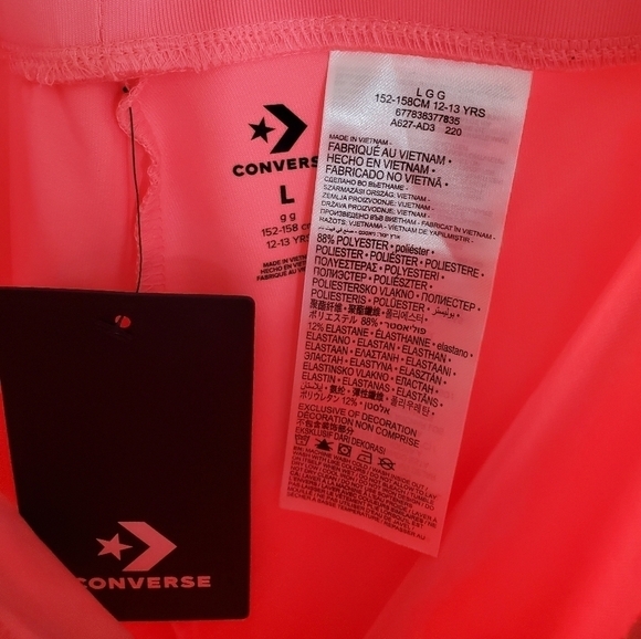NWT Converse High Rise Biker Shorts Barbie Pink Stretchy Girls L - Picture 5 of 5